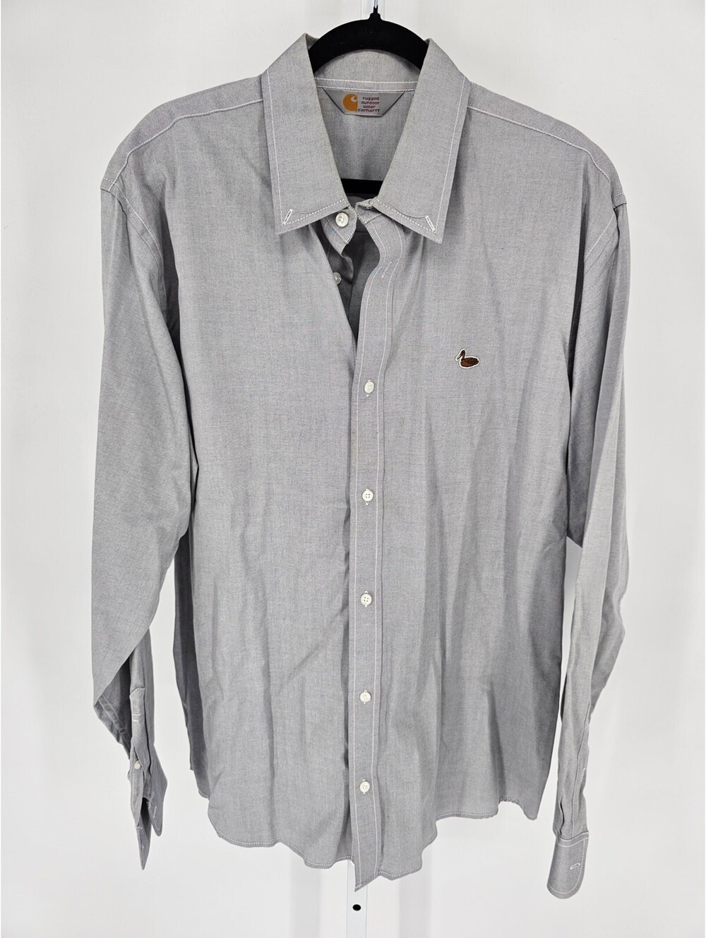 Carhartt Mens Sz XXL Long Sleeve Button Up Dress Shirt Light Gray